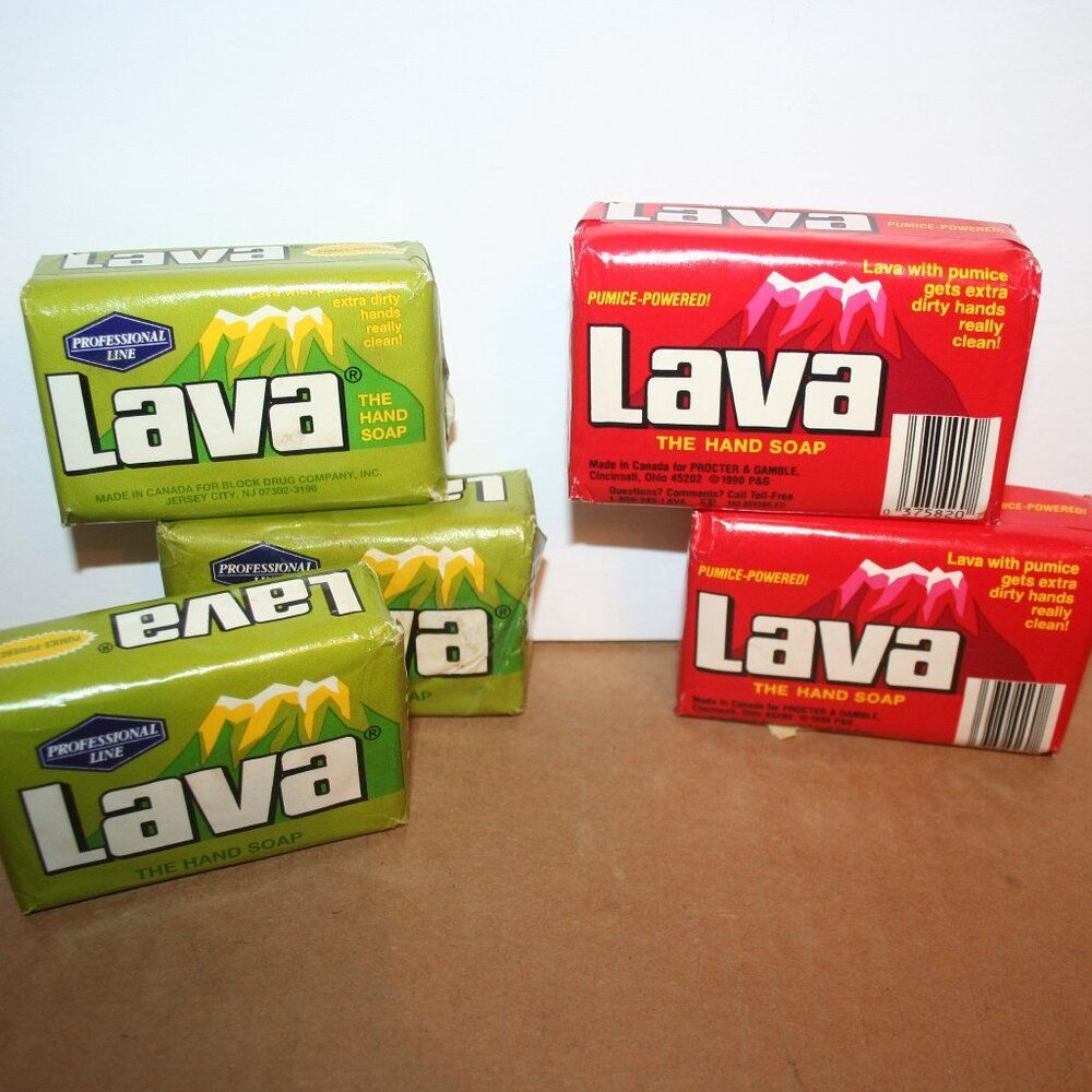 Vtg (5) Lava Hand Soap Bars Red Green Wrapper Pumice Cleaner New Old Stock 1990s